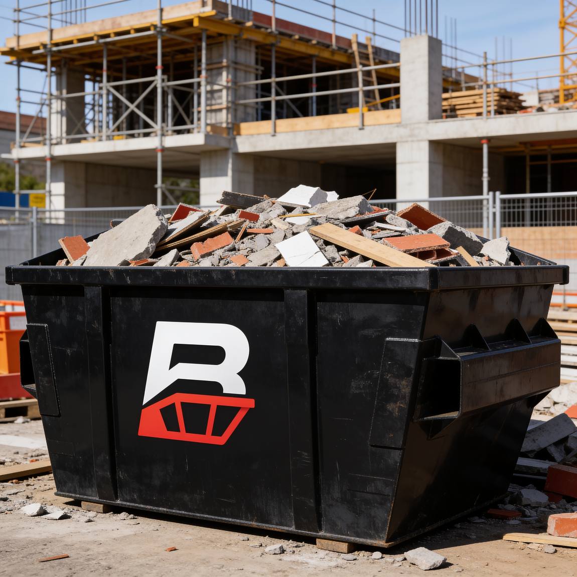 Brisbane Skip Co skip bin on a construction site